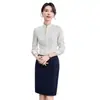 Uniforme de trabajo de camarera para sala principal de restaurante, estilo chino, cuello mao, camisa profesional de manga larga para mujer, primavera y otoño