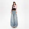 Jeans Cargo de Pierna Ancha con Múltiples Bolsillos Diseño Lavado Naranja Joven para Mujer Sueltos Adelgazantes Modernos Versátiles Pantalones de Longitud Completa