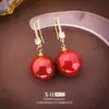 Ganchos para Orejas de Perla Grande Geométricos de Circonita Francesa Pendientes Angora Rojos Retro de Lujo Ligero Pendientes de Diseño Exquisito y Elegante