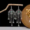 Pendientes Bohemios Azules de Turquesa Estilo Étnico Europeos y Americanos, Pendientes de Borla de Metal Plateado Imitación, Joyería de Borla Vintage para Orejas al por Mayor
