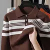 Fábrica de suéter de tricô listrado com gola Henry, marca da moda mais vendida em vendas transfronteiriças, malhas masculinas direto do fabricante