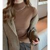 Micro-mide veludo semi-alta colarinho base camisa feminina nova gola média top interior pode ser usado fora outono e inverno t-shirt de manga comprida