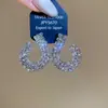 Pendientes Colgantes Redondos Geométricos de Aguja Plateada con Diamantes, Pendientes Exquisitos Simples y de Moda, Pendientes de Lujo Ligero de Gama Alta con Sentido del Diseño