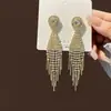 Pendientes Largos de Plata con Borlas de Diamantes Completos Super Brillantes, Populares en Línea, Hacen que el Rostro Parezca Más Delgado, Pendientes de Cadena Elegantes y Versátiles