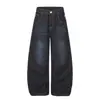 Calça jeans casual estilosa 2026 estilo britânico estampada decorativa cintura média lavada com efeito desgastado curva fornecimento direto no atacado 04