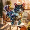 Gato de Vitral Vibrante Plano 2D Transfronteiriço Pingente de Arte Pegador de Sol Acrílico