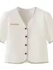 Blusa Feminina de Manga Curta com Gola V, Estilo Chanel Slim-Fit, com Acabamento Brilhante Estilo Francês e Xadrez, Lançamento Verão 2026