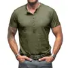 Camiseta de manga corta de verano para hombre, estilo exterior, de comercio exterior, estilo Henley europeo y americano, de algodón flameado.