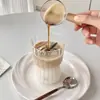 Copo de Água de Vidro com Cintura Vertical Criativo de Vidro Doméstico Listrado para Café da Manhã Leite Café Copo de Suco de Grande Capacidade