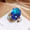 Anel Feminino Clássico Retrô Grande Zircônia Azul Brilhante Joias de Festa de Luxo Leve Anel Inalterável
