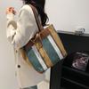 Bolso Tote Gran Capacidad Estudiante Viajero Lona Bolso de Hombro Estilo Occidental Rayas Color de Contraste Bolso de Mano Casual para Mujer