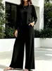 Conjunto de Ropa de Dos Piezas para Mujer de Color Sólido, Estilo Europeo y Americano, Transfronterizo, para Otoño, con Top Holgado de Manga Larga y Cuello Redondo y Pantalones de Pierna Ancha de Cintura Alta