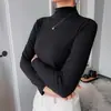 Camiseta de Manga Longa com Gola Alta Meia-Gola, Amiga da Pele, Cor Nude, Tendência Japonesa e Coreana, Nove Cores, Top de Seda Leite para Mulheres