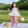 Conjunto de Ropa para Niña 2026 Nuevo Estilo Coreano de Moda Camisa Bordada para Niña Pequeña Conjunto de Dos Piezas para Niños Pequeños Ropa de Verano