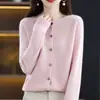 Cárdigan de lana pura para mujer, nuevo estilo de otoño, tejido holgado, prêt-à-porter premium, suéter de color liso, abrigo elegante de alta gama