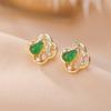 Yilu Plata S925 Plata Esterlina Chapado en Oro Esmeralda Vintage Lujo Ligero Calabaza Cuadrado Aretes Huecos Elegantes Combinan con Todo Aretes de Plata