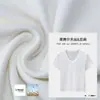 Top Versátil de Cuello en U Delgado y Transpirable de Lino de Verano Lyocell Tencel para Mujer Camiseta de Manga Corta con Máscara de Copo de Nieve para Mujer