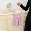 Vestido de Alça para Meninas Verão Nova Chegada Roupa Gorda Fofa de Xadrez para Bebê Menina Vestido de Alça Doce Princesa