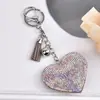Nuevo Estilo Chanel Corazón de Melocotón Pedrería Cuero Llavero Borla Colgante Llavero Corea del Sur Franela Diamante Llavero