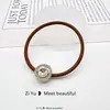 Elástico de cabelo simples e elegante para mulheres, elástico de cabelo com diamantes, corda grossa para rabo de cavalo, capa de couro com strass, moda coreana