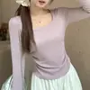 Camiseta de Manga Larga con Cuello Cuadrado y Dobladillo Curvo, Color Sólido, Ajustada, para Mujer, Modal 260g, Otoño e Invierno, Dropshipping