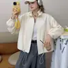 Jaqueta curta estilosa estilo coreano com gola alta e zíper para mulheres, jaqueta versátil e estilosa casual nova para primavera e outono, para mulheres baixinhas