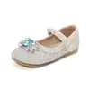 Sapatos Baixos Infantis, Sapatos de Princesa com Strass para Meninas, Sapatos Únicos da Moda e Estilosos Elsa com Lantejoulas e Sola Macia, Sapatos de Couro para Performance