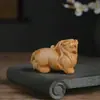 Talla en madera de ciprés de la bestia auspiciosa Pixiu de la dinastía Han, Pixiu tallado en madera maciza, regalo de decoración para el hogar y la oficina