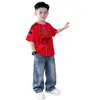 Nuevo Estilo Niños Tendencia Fútbol Manga Corta Jeans Ropa Marca de Moda Comercio Exterior Ropa Infantil Niños Conjunto de Verano