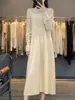 Vestido de Punto de Cachemir Puro de Línea A, Ajustado, para Commuter, Color Sólido, Canalé, Botones de Mariposa, Cuello Alto, Novedad Otoño/Invierno 2026