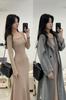 Vestido Longo Bodycon de Tricô Estilo Lótus Branco para Mulheres, Corpo Pera, Coleção Início da Primavera