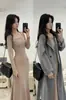 Vestido de Cola de Pescado Estilo Loto Blanco para Mujer, Vestido Largo de Punto de Principios de Primavera, Capa Interior de Abrigo, Falda Bodycon, Vestido de Primavera y Otoño