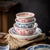Conjunto Criativo de Novos Estilos de Tigelas e Pratos de Cerâmica 2025 com Caracteres de Bênção para Uso Doméstico, Tigelas de Arroz, Tigelas de Iogurte, Pratos, Louça de Porcelana com Cor Sob Esmalte