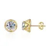 Pendientes Transfronterizos de Plata de Ley S925 Sencillos con Baño Grueso de Oro de 18 Quilates con Cuatro Garras, Diamante Moissanita de 1 Quilate Color D para Mujer, con Certificado