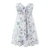 Roupas Femininas Europeias e Americanas Transfronteiriças Aliexpress Venda Quente Moda Floral Plissado Vestido Sem Alças no Peito