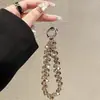Corrente de pulso para bolsa de mão de cristal luxuosa e de alta qualidade com clipe para capa de celular, chaveiro e acessório de bolsa