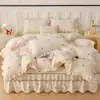 2026 Novo Conjunto de Saia de Cama Acolchoada com Renda de Três ou Quatro Peças, Algodão Lavado, Saia de Cama de Renda Estilo Princesa Coreana, Transmissão ao Vivo