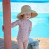 Traje de baño de una pieza para niña, manga larga, verano, secado rápido, ropa protectora solar para bebé en la playa, traje de baño lindo de encaje roto para niña