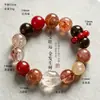 Pulseira de Cristal Super Sete Preta Dourada Natural para Mulheres, Pulseira de Cristal Dourado Super Sete Estilo Nacional da Sorte e Fortuna, Atrai Riqueza
