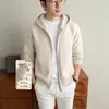 Cárdigan de punto con capucha para hombre Yingao, mezcla, otoño invierno, cálido, holgado, casual, con cremallera, chaqueta suéter de longitud media