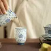 Taza de té de porcelana azul y blanca hecha a mano, taza de maestro, taza de invitado, taza aromática de forma acinturada, juego de té de cerámica, taza exquisita para degustación de té, caja de regalo
