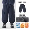 Calças de trabalho para meninos Rouou, calças impermeáveis forradas com fleece de inverno para meninos, nova coleção infantil 2026, calças compridas para bebê, roupas de inverno