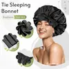 Gorro de Satén Imitación Seda con Correa Suave Ajustable, Gorro de Noche, Adecuado para Dormir, Gorro con Correa para Cabello Rizado