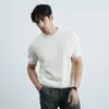Camiseta de Tricô Manga Curta para Homem, Cor Sólida, Gola Redonda, Versátil, Estilo Old Money, Seda de Gelo, Verão, Atacado de Fábrica Transfronteiriço