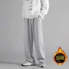 Pantalones Deportivos Blancos para Hombre Pantalones Largos Otoño e Invierno con Felpa Gruesa Pantalones Deportivos Casuales Pierna Recta Pierna Ancha Pantalones de Chándal Sueltos