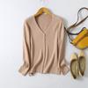 Nueva Ropa para Mujer cuello en V regular manga larga Slaffle Cardigan de Seda de Morera Adelgazante Elástico Casual Todo Fósforo Top Abrigo para Mujer