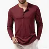 Promoção Quente Outono/Inverno Amazon Transfronteiriça Camiseta Masculina de Manga Longa Algodão Slub Gola Henley Cor Lisa Tamanho Europeu Camiseta Masculina