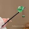 Pasador de Pelo Verde con Borla Estilo Antiguo, Nuevo Pasador de Madera Estilo Chino de Alta Gama para Hanfu, Accesorio para el Cabello de Falda con Cara de Caballo, Pasador para Mujer