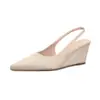 Sandálias de cunha com bico fino e alça no calcanhar, estilo francês, para mulheres, 6763-1 2026 Verão, sapatos de salto alto elegantes e baixos para uso externo