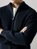 Chamarra suéter de peso pesado color sólido con cuello alto para hombre, cárdigan de punto con cremallera anti-pilling, tejido grueso de punto para otoño e invierno, para parejas